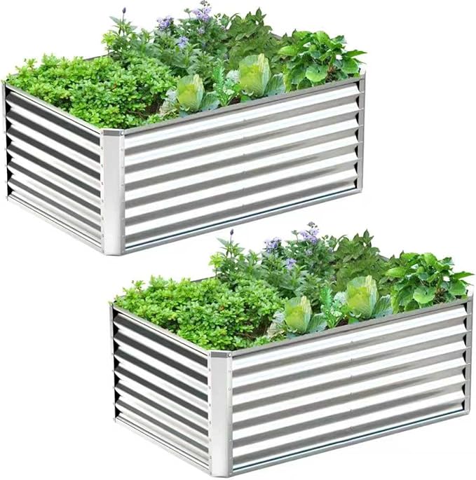 4x2x2FT Galvanized Raised Garden Bed,Galvanized Planter Boxes Outdoor, Large Metal Raised Garden Beds for Vegetables-Silver