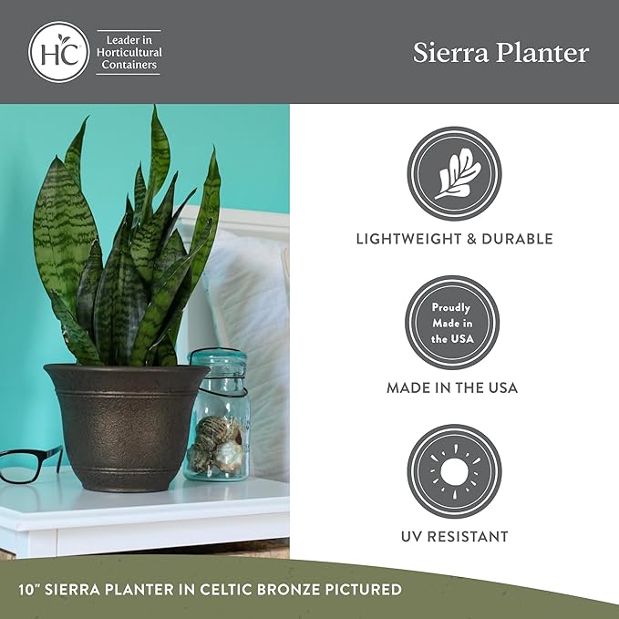 The HC Companies Sierra Round Self-Watering Pot - Lightweight Plastic Planter for Herbs & More - Durable Plant Pots for Indoor Plants & Outdoor Plants (16” Rustic Redstone, Pack of 2)