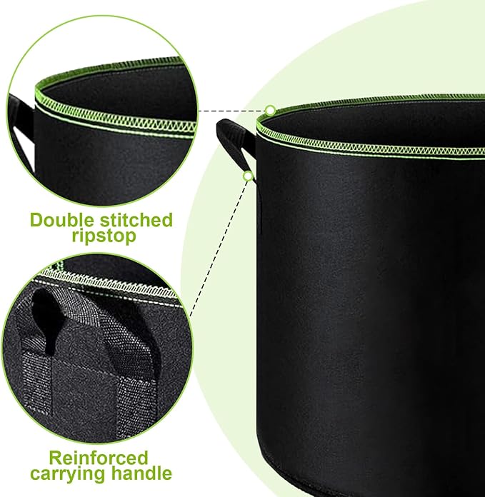 6-Pack 10 Gallon Grow Bags - 300G Heavy Duty Aeration Fabric Pots with Handles,Thickened Nonwoven Planter Bags for Vegetables Flowers Fruits