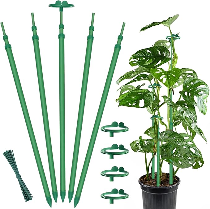 Extendable Plant Stakes,Adjustable Length from 17.9IN to 42.3IN Monstera Support Stakes with Clips,Sturdy Plant Stakes for Indoor Outdoor,Garden Sticks for Tomato,Orchid,Climbing Plants- 5Pack