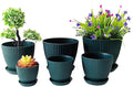 7.5/6.5/5.5/4.9/4.2/3.5 Inch Plant Pots with Saucers & Drain Holes - Indoor/Outdoor Flower Pots for Succulents, Herbs, Cactus - Modern Lightweight Durable Planter Set, Dark Green