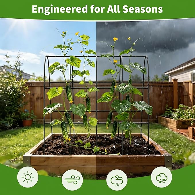 Cucumber Trellis for Raised Bed,U-Shape Garden Trellis for Climbing Plants Outdoor, Metal Arch Vegetables Trellis, Plant Support for Vine (Black, 63" Lx21.6 Wx47.2 H-Large)