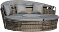 Outsunny 4-Piece Round Convertible Daybed with Cushions, Outdoor PE Rattan Patio Wicker Sofa Set, Sunbed with Adjustable Sun Canopy, Sectional Sofa, 2 Chairs, Table, 3 Pillows, Gray