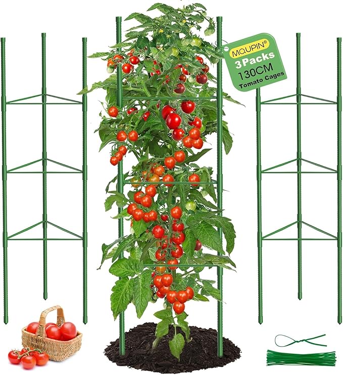 3 Pack Tomato Cages, 51.2in Tomato Plant Support Stakes Heavy-Duty, Garden Tomato Cages & Trellis for Climbing Vegetables, Tomatoes, Peppers, and Potted Plants(3)