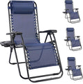 NEWBULIG Zero Gravity Chair Set of 4, Lounge Chair Folding Portable Adjustable Camping Reclining Chairs with Adjustable Pollow, Mesh Back, Cup Holder Trays Lawn Patio Chair for Pool Beach - Blue