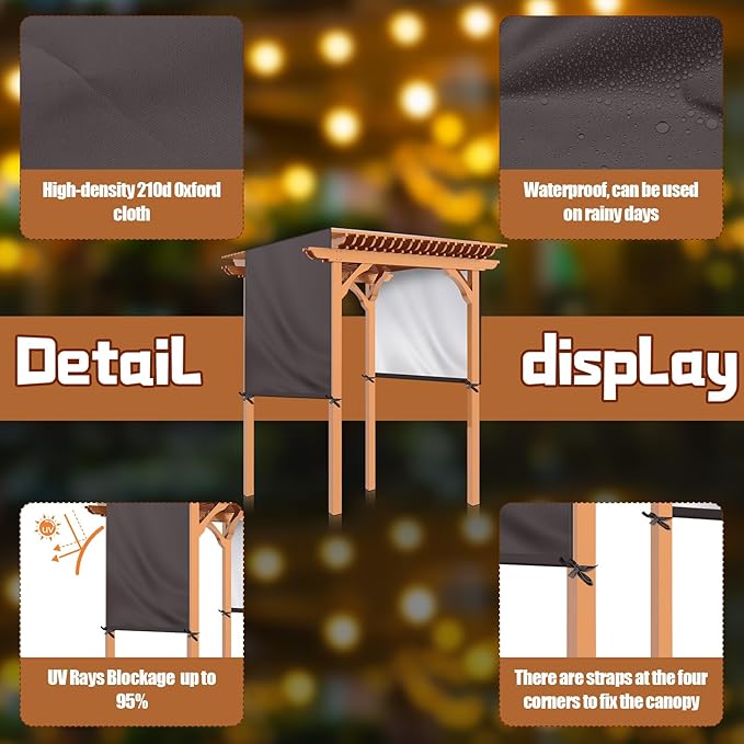 Universal Pergola Replacement Canopy Outdoor Canopy Shade Cover Waterproof Shade Top Cover for Outdoor Patio Porch Backyard(16 x 8 ft,Coffee)