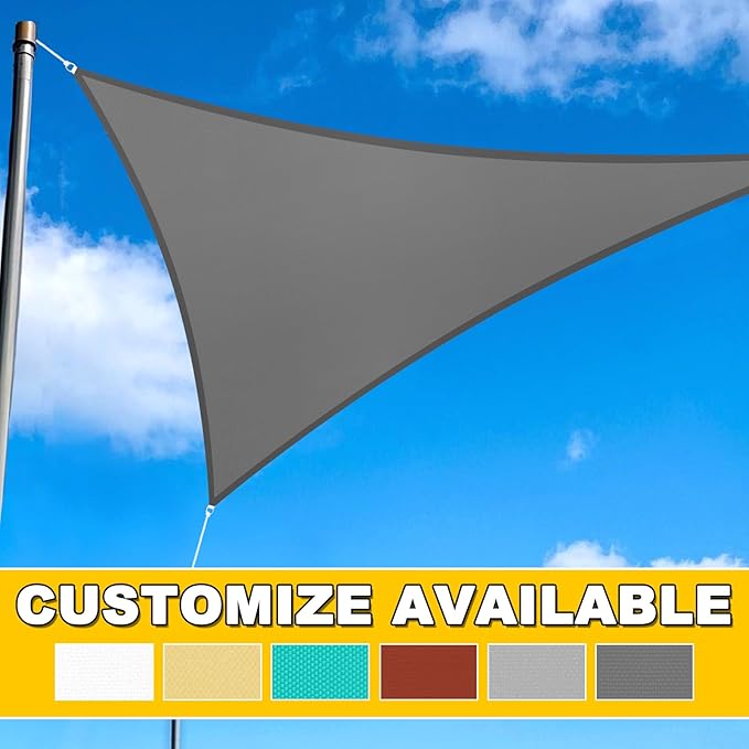 Artpuch Waterproof Sun Shade Sail, 12'x12'x12' Sand Triangular, UV Resistant Rain Canopy, Curved Edges Shade Cloth for Outdoor Patio, Deck, Yard