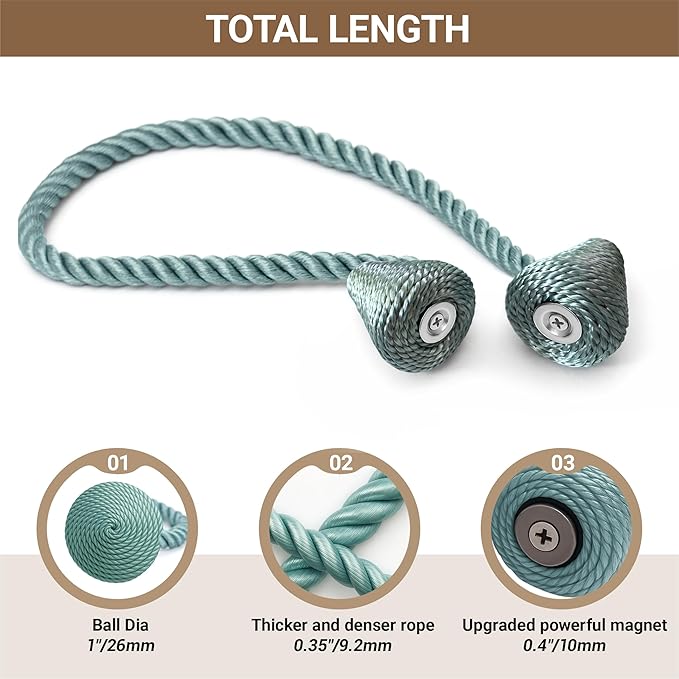 Hion Magnetic Curtain Tiebacks Gray Blue 2pcs, Curtain Tiebacks Buckles Holdbacks Holders Hooks Clip for Home Bedroom Office Decorative Curtain
