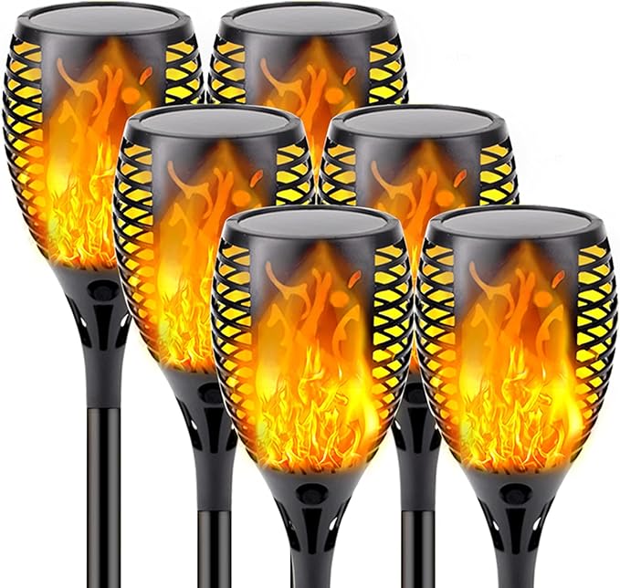 Upgraded Solar Lights Outdoor, 6 Pack Flickering Flame Solar Torch Lights with Super Larger Size for Outdoor Decor, Solar Garden Lights Waterproof Solar Flame Outdoor Lights for Patio Yard Pathway