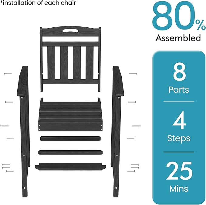 Ciokea Heavy Duty Bar Height Chair, 380lbs Outdoor Adirondack Tall Bar Chair Patio Stool with Arms & High Back, Heavy Duty All-Weather for Balcony, Poolside, Deck and Garden, Black