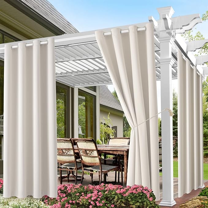 Outdoor Indoor Curtains W52 x L108 for Patio - Weather-resistant Window Panels Privacy Protect Grommet Top Thermal Insulated Home Curtain for Porch Pergola Lawn Garden Hot Tub Area (2 Panels)