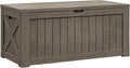 Flamaker Resin Deck Box 120 Gallon Waterproof Large Outdoor Indoor Storage Box Imitation Wood Resin for Patio Furniture Garden Tools and Pool (Brown)
