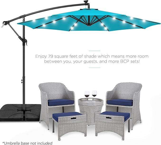 Best Choice Products 10ft Solar LED Offset Cantilever Hanging Market Patio Umbrella, 8 Sturdy Ribs, Easy Adjustment - Sky Blue