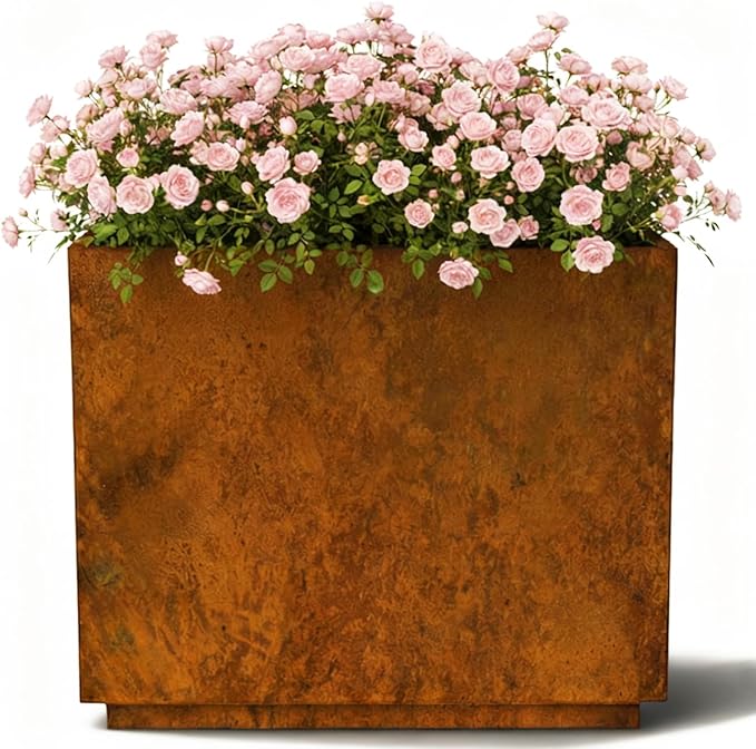 Decoroca Corten Steel Planter - Rectangular Metal Planter for Outdoor/Indoor - Rust-Resistant Large Décor for Patio&Garden - US-Design Naturally Rusting(Plants, Trees, Succulents)