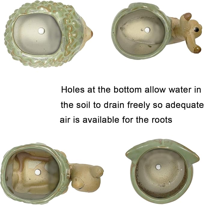 Small Ceramic Succulent Pot with Drainage, Animal Succulent Planter, 4.4 Inch Flower Pots, for Flower, Cactus, Mini Succulent Plants, Indoor and Outdoor use, Set of 4 Garden Gift