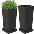 Tall Planters 30" H - 2 Pack, Tapered Pots with Drainage Insert Shelve & Trays, Metal Outdoor Planter Box for Porch, Garden, Patio, Yard (Black)