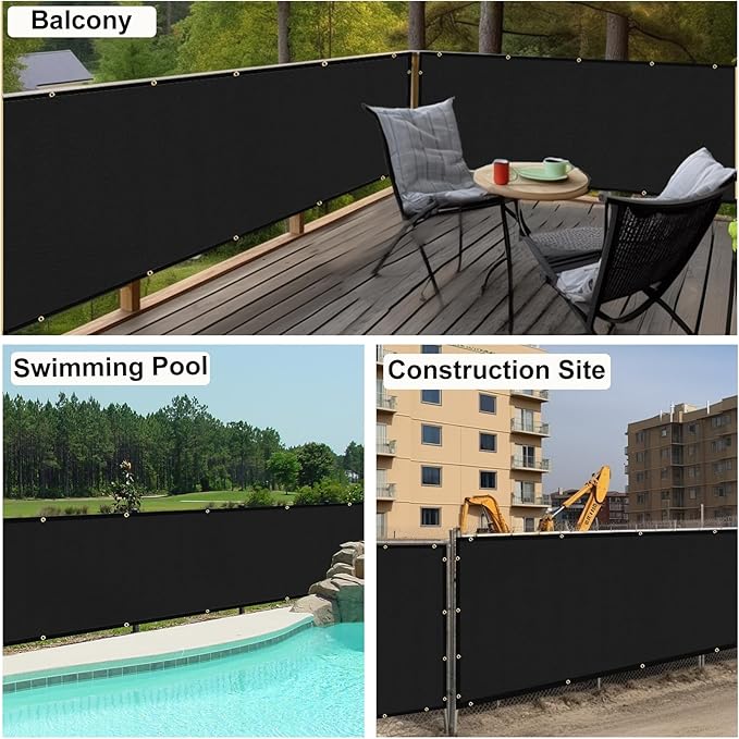 UPGRADE Privacy Fence Screen 6'x72' Black Outdoor 90% Visibility Blockage 170 GSM Mesh Shade Cover Panels for Backyard,Balcony,Home Decoration with Zip Ties,Customized Avaliable