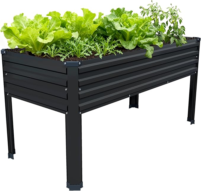 48×24×30in Galvanized Raised Garden Bed,Metal Elevated Planter Box with Legs for Patio,Balcony,Backyard,300lb Capacity,Black