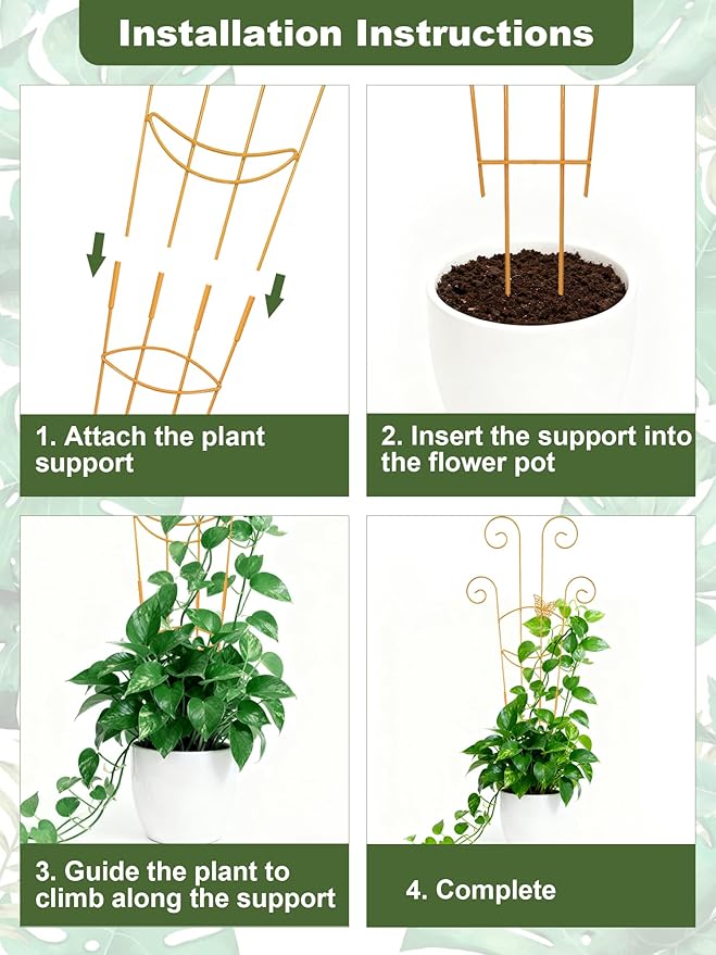 4Pcs Indoor Plant Trellis for Potted Plants, 30" Taller Expandable Garden Metal Trellis for Climbing Plants Outdoor, Houseplant Support Stakes for Ivy Pothos Hoya Flower (Gold)