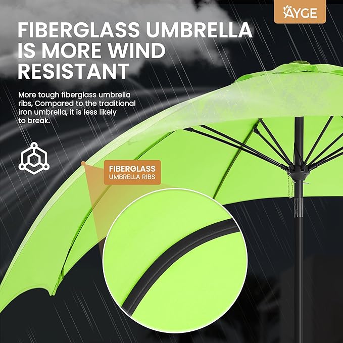 Ayge 9FT Large Outdoor Patio Umbrella Market Table Umbrella-UV Resistant, Easy Push Button Tilt and Crank, 8 Sturdy Fiberglass Ribs Heavy-Duty Pool Umbrella for Deck, Backyard,Garden,Lime