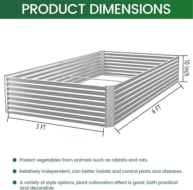 4 Pack 6x3FT Raised Beds for Gardening, Corrugated Galvanized Steel Raised Garden Bed, Outdoor Metal Above Ground Garden Bed for Vegetables and Flowers(Rectangular)