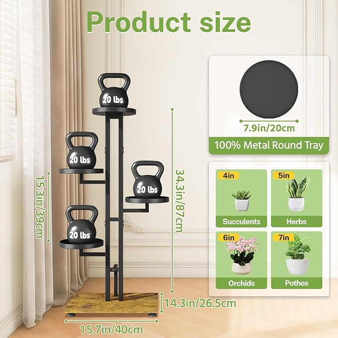 iDavosic.ly 4 Tier Plant Stand Indoor Outdoor, Tiered Corner Multiple Flower Pot Holder Shelf, Metal 34 Inch Tall Display Rack for Patio Porch Living Room Garden Balcony Bedroom, Black