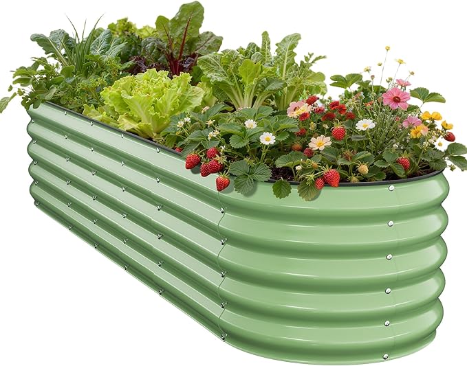 Galvanized Raised Garden Bed 8x2x1.5 FT, Oval Metal Raised Garden Bed Outdoor Planter Box with Open Bottom, Rust-Resistant Steel Garden Bed for Vegetables Herbs Flowers, Easy Assembly