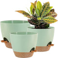 10/9/8 inch Self Watering Pots, Set of 3 Plastic Planters with Mesh Drainage Holes and Deep Reservoir for Indoor Outdoor Garden Plants and Flowers, Green with Brown