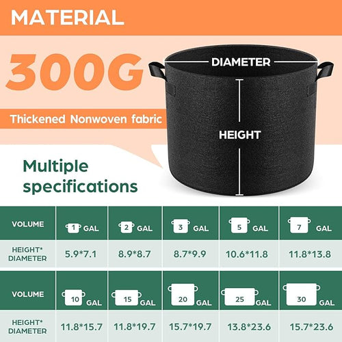 10 Pack 30 Gallon Grow Bags, Thickened Nonwoven Fabric Planter Pots with Handles, Heavy Duty 300G Garden Pots for Tomato, Potato and Vegetable