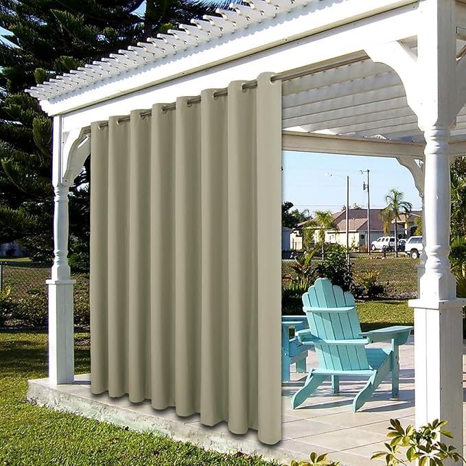 BONZER Outdoor Curtains for Patio Waterproof Thick Privacy Wide Grommet Light Filtering Outside Curtains for Porch Pergola Gazebo Deck, 1 Panel, 110W x 84L inch, Taupe