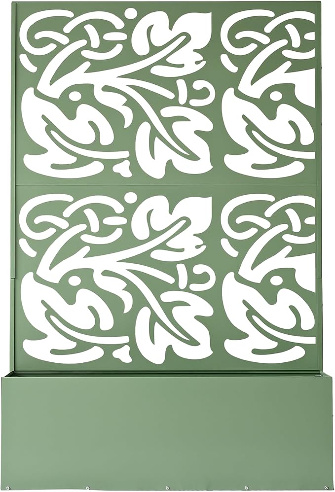 Oakland Living 6 ft. X 4 ft. Green Freestanding Metal Privacy Screen Room Divider with Flower Box