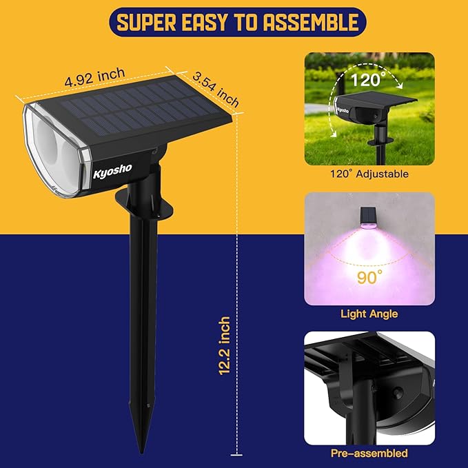 Kyosho IP67 Waterproof Color Solar Spot Lights Outdoor, Color Changing Outdoor Halloween Lights, RGBW Multicolor Solar Spotlight with 9 Modes for Lawn, Pathway, Yard, 8 Pack