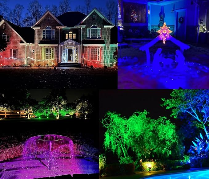 TOVEENEN Color LED Outdoor Landscape Spotlight - 120V 12W Waterproof Spot Lights for Christmas Halloween Yard House, 2 Pack