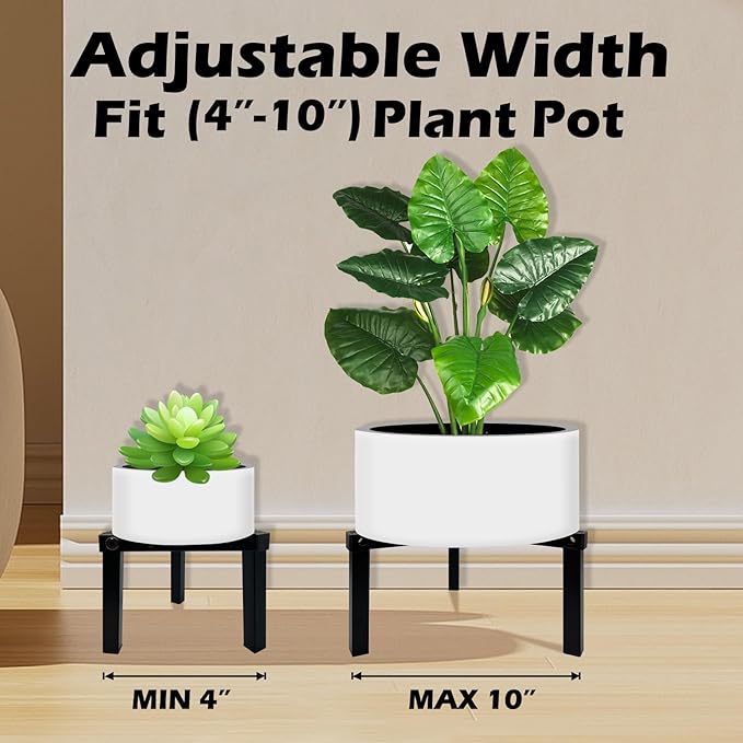 4 Pcs Three Legs Adjustable Metal Plant Stand for 5"-10" Plant Pot – Indoor & Outdoor (Black, 4 Pack)