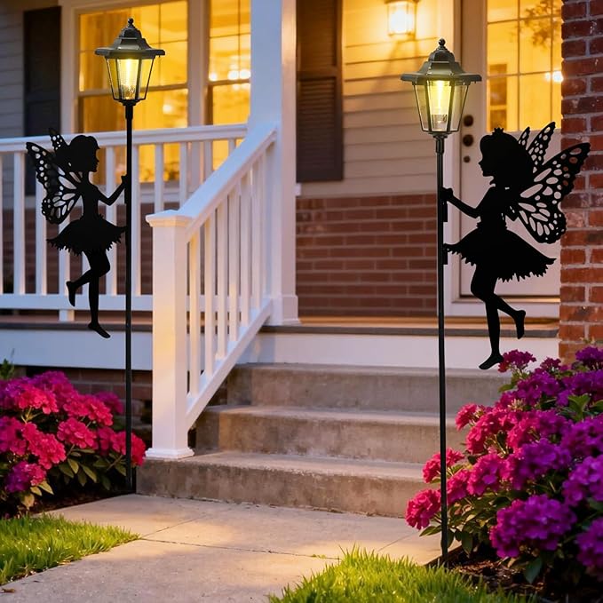 ZKLiLi Fairy Solar Garden Light,Outdoor Garden Fairy Decor Waterproof Large Hanging Lantern Lights Decorations for Patio Yard Porch Lawn Pathway Statues Outdoor Decor Gifts（Warm Light）