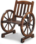 VINGLI Rustic Wooden Patio Chair with Wagon Wheel Armrests, Outdoor Dining Chairs Solid Wood Frame Seating for Farmhouse Garden Porch Lawn Balcony (Rustic, Chair)