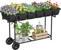YBING Raised Garden Bed Outdoor with Wheels 42x17x29in Elevated Planter Box with Legs and Storage Shelf 6 Pocket Herb Garden Planter for Balcony Patio Deck Black