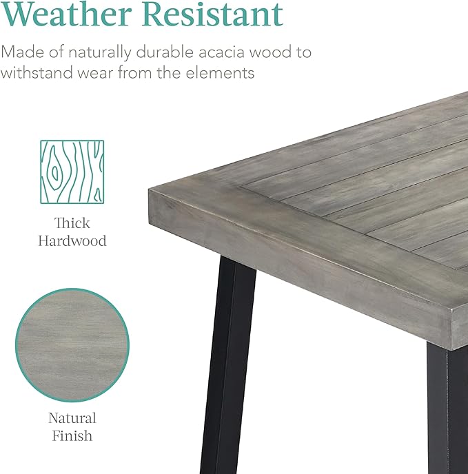 Best Choice Products 6-Person Indoor Outdoor Acacia Wood Dining Table, Picnic Table w/Powder-Coated Steel, 350 Pound Capacity Legs - Weathered Gray