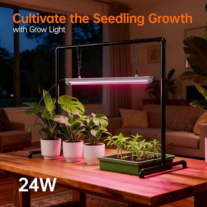 Bstrip Grow Light Stand, 2ft 24W Grow Light for Indoor Growing, Full Spectrum LED Plant Light for Seed Starting, Height Adjustable, Large 29.5" L x 18.3" W x 26.0" H
