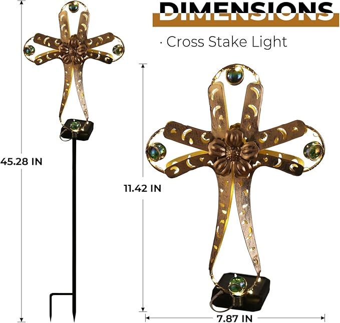 Kaixoxin Solar Power Cross Stake Warm White Color Florals Solar Lights Garden Decor Memorial Gift Cemetery Decoration LED Outdoor Landscape Light