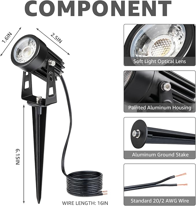 SUNVIE All-In-One LED Landscape Lighting Kit, 8-Pack Low Voltage Landscape Lights with Transformer and 65FT UL-Listed Wire, 3000K Waterproof Outdoor Uplights with Connectors for Yard House Garden Tree