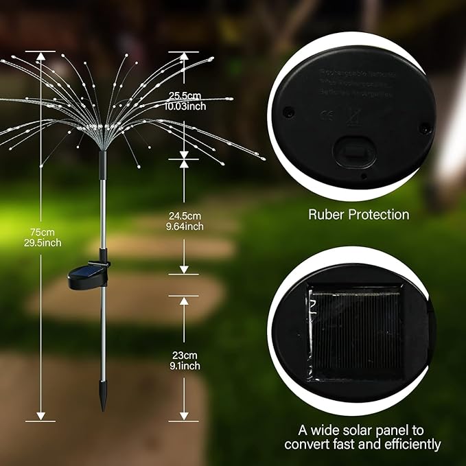 FOOING 4 Pcs Solar Garden Lights Solar Firework Lights, 480 LED Solar Powered String Light 2 Modes Twinkling Solar Lights for Garden, Wedding, Party, Patio(Warm White), 100182987