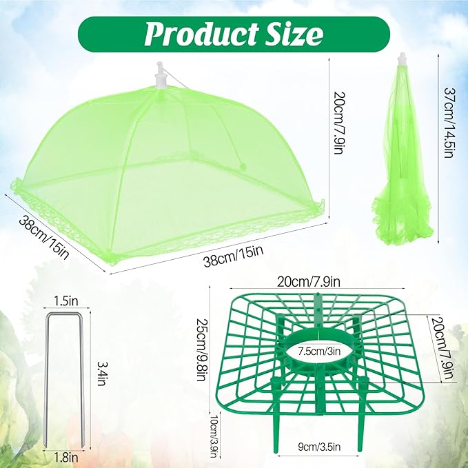 6 Sets Strawberry Plant Support with Mesh Cover - Square Gardening Frame, Animal Barrier, Iron Stakes & Storage Bag for Healthy Strawberries, Tomatoes, Veggies (Green) (6 pcs)