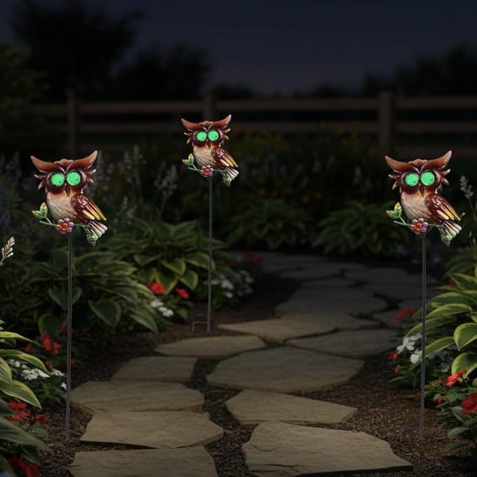 Solar Owl Garden Stakes Decorative with Moving LED Eyes Lights, 39.7" Owl Solar Lights Outdoor Garden for Pathway Patio Yard Metal Art