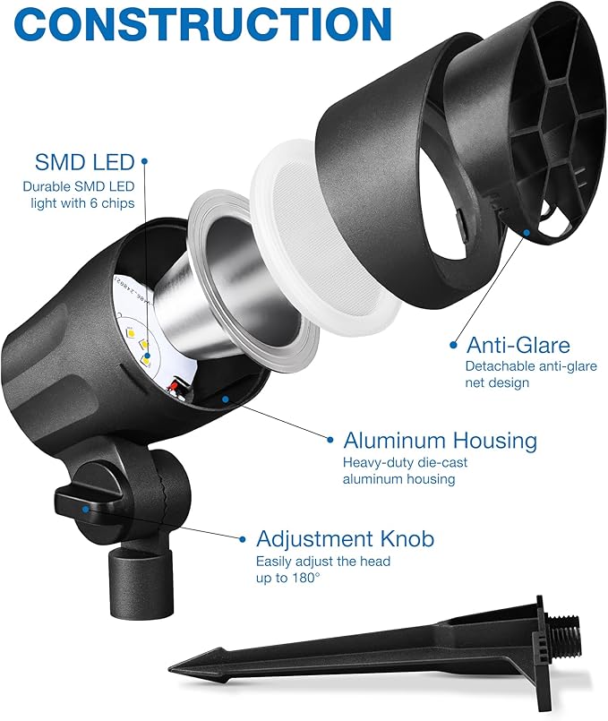 SUNVIE 6W Low Voltage Landscape Lighting LED Landscaping Lights Warm White Low Voltage Lighting Waterproof Landscape Spotlights with Connectors Spot Lights Outdoor for Tree Wall Pathway Yard, 4 Pack
