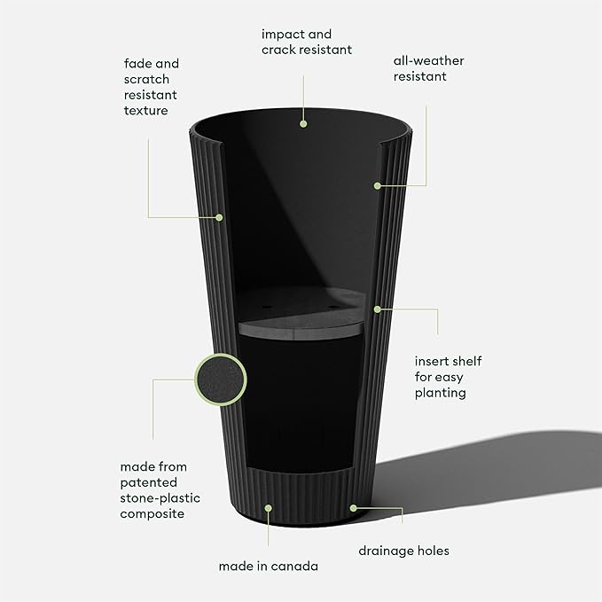 Veradek Demi Series Tall Planter for Porch, Patio, Backyard | Durable Plastic-Stone Composite Material | Modern Décor for Tall Plants, Grasses