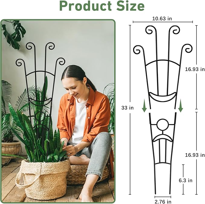 32.6in Plant Trellis for Climbing Plants Indoor Outdoor, Expandable Large Metal Garden Trellis for Potted Plants, Heavy-Duty Tall Pothos Plant Climber Support for Ivy Pothos Hoya Monstera, 2P
