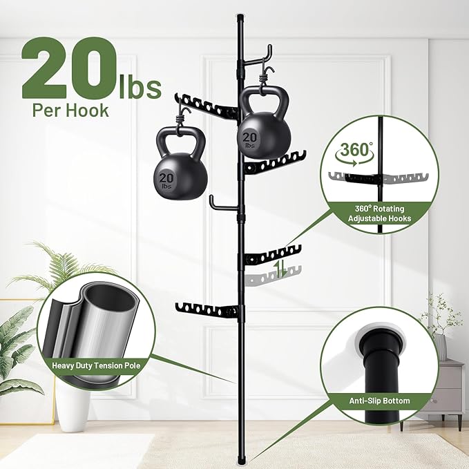 Tension Rod Plant Stand, Plant Poles for Hanging Plants Indoor, Metal Tension Pole Plant Stand with 6 Hangers, Floor to Ceiling Hanging Plants Stand(Fit 3.6-10ft)