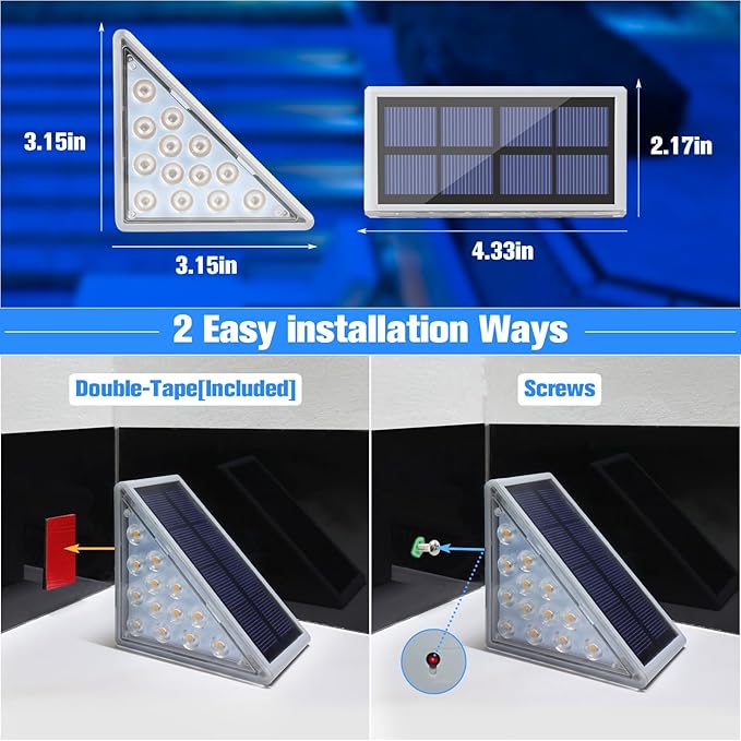 VOLISUN Solar Stair Lights 8 Pack, Solar Step Lights Outdoor Waterproof IP67, LED Outdoor Step Light,Outdoor Light Decor for Garden Stair, Deck, Front Step and Front Porch（Blue Lighting）