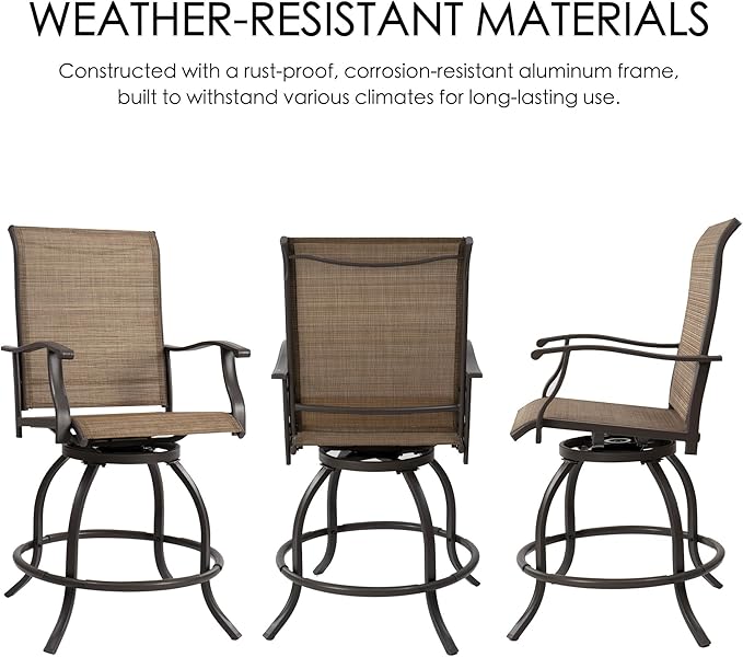 Kozyard Isabella Outdoor Swivel Bar Stools, Counter Height Patio Swivel Chairs with Textilene Seat, High Outdoor Bar Chairs for Backyard, Bistro, and Patio Bars Beige